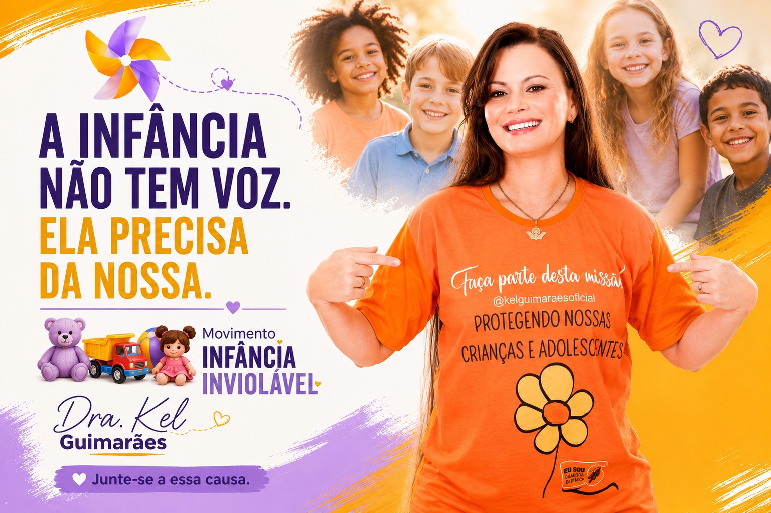 Kel Guimarães com crianças na campanha do Movimento Infância Inviolável